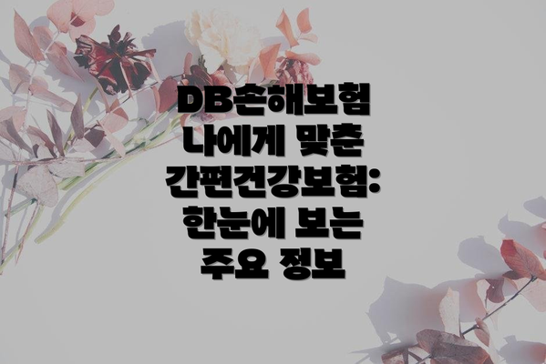 DB손해보험 나에게 맞춘 간편건강보험:  한눈에 보는 주요 정보