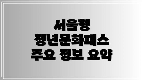 서울형 청년문화패스 주요 정보 요약