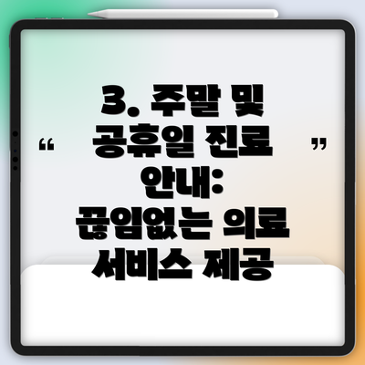 3. 주말 및 공휴일 진료 안내:  끊임없는 의료 서비스 제공
